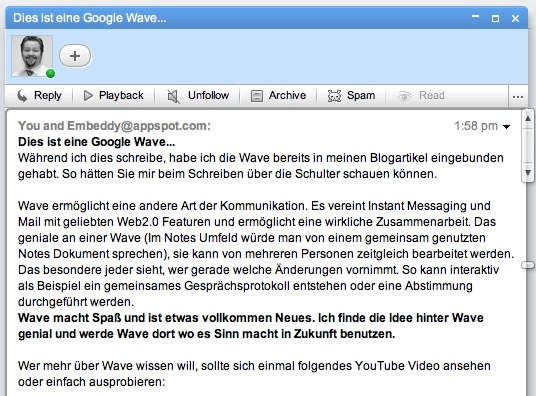 Image:Google Wave - Blog Integration